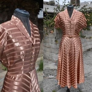 Vintage rose gold sateen stripped day dress